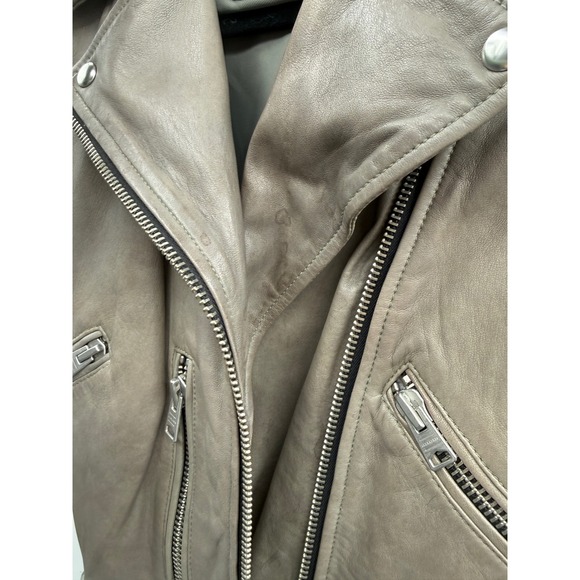 AllSaints Balfern Leather Biker Jacket Women's Size 0 Taupe Moto Fall Edgy‎ - Picture 15 of 16